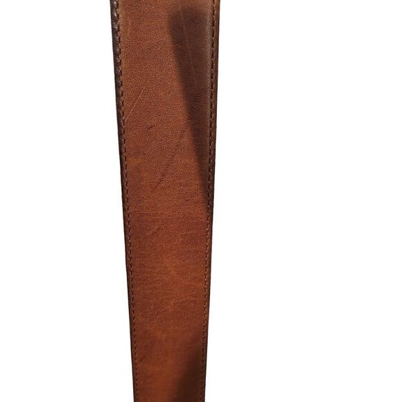 Vintage 80's Ritz Leather Belt S Brown Hieroglyphic Symbol Beads Brass Buckle - Picture 6 of 13